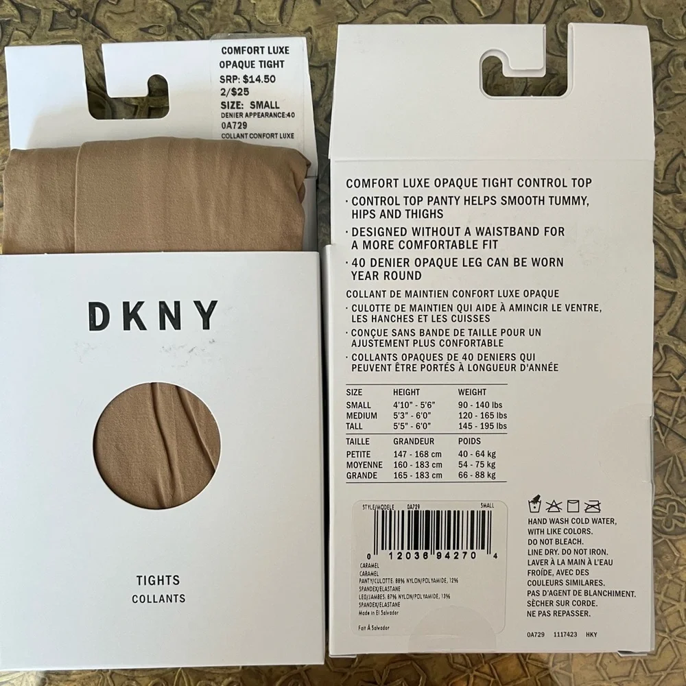 DKNY Women's Comfort Luxe Opaque Tights Collants Caramel Small Petite NEW